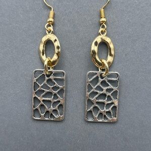 Elegant and Modern Mixed Metal Dangle Earrings-Gold & Silver Tone Geometric